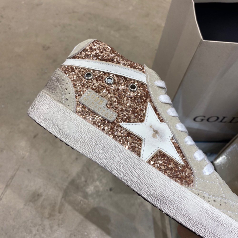 Cheap Reps Golden Goose Womens Mid Star Sneakers with Pink-gold Glitter