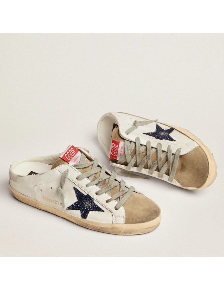 Cheap Reps Golden Goose Womens Super-Star Sabots with Blue Glitter Star