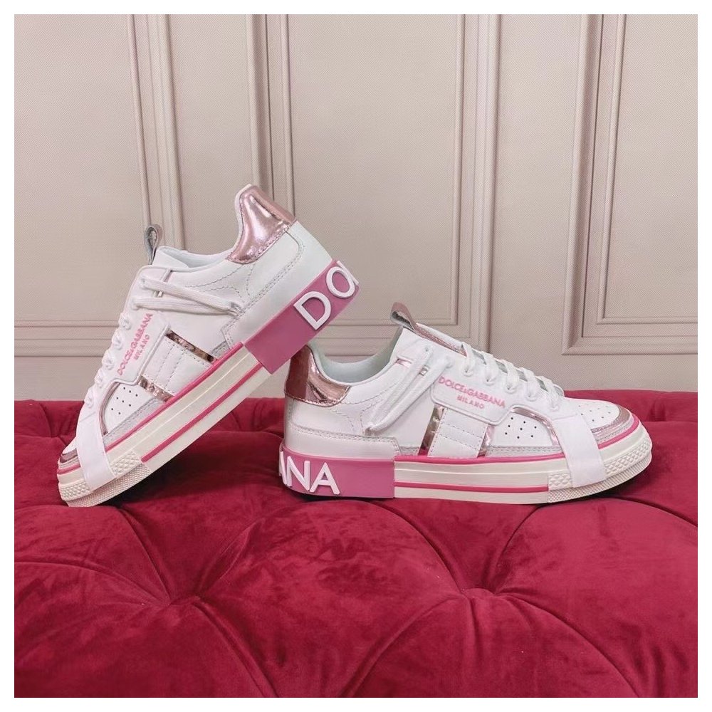 Cheap Reps Dolce Gabbana Womens Custom 2.Zero Sneakers White/Pink
