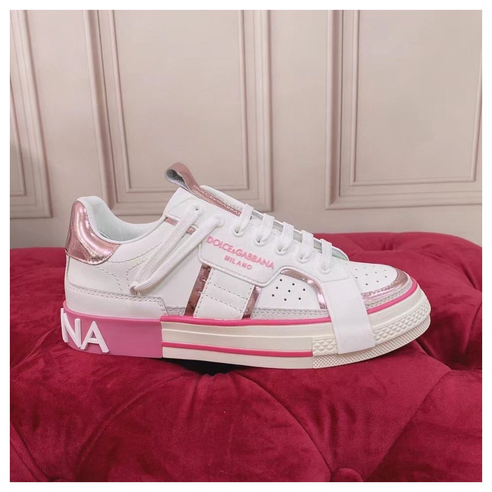 Cheap Reps Dolce Gabbana Womens Custom 2.Zero Sneakers White/Pink