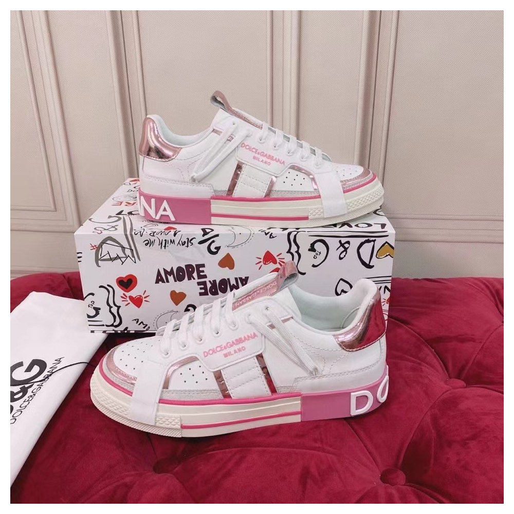 Cheap Reps Dolce Gabbana Womens Custom 2.Zero Sneakers White/Pink