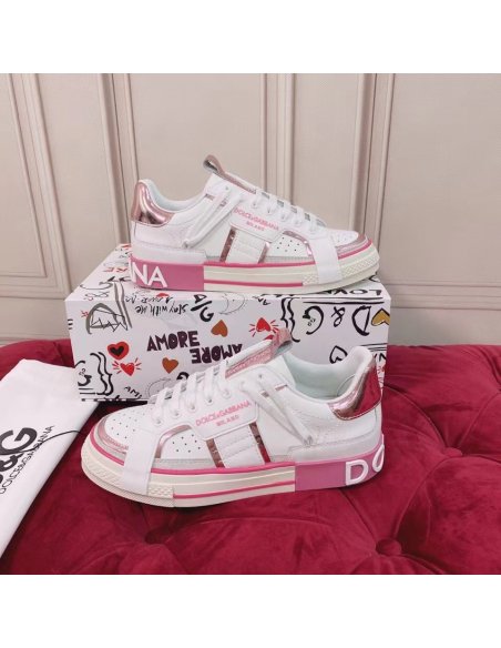 Cheap Reps Dolce Gabbana Womens Custom 2.Zero Sneakers White/Pink