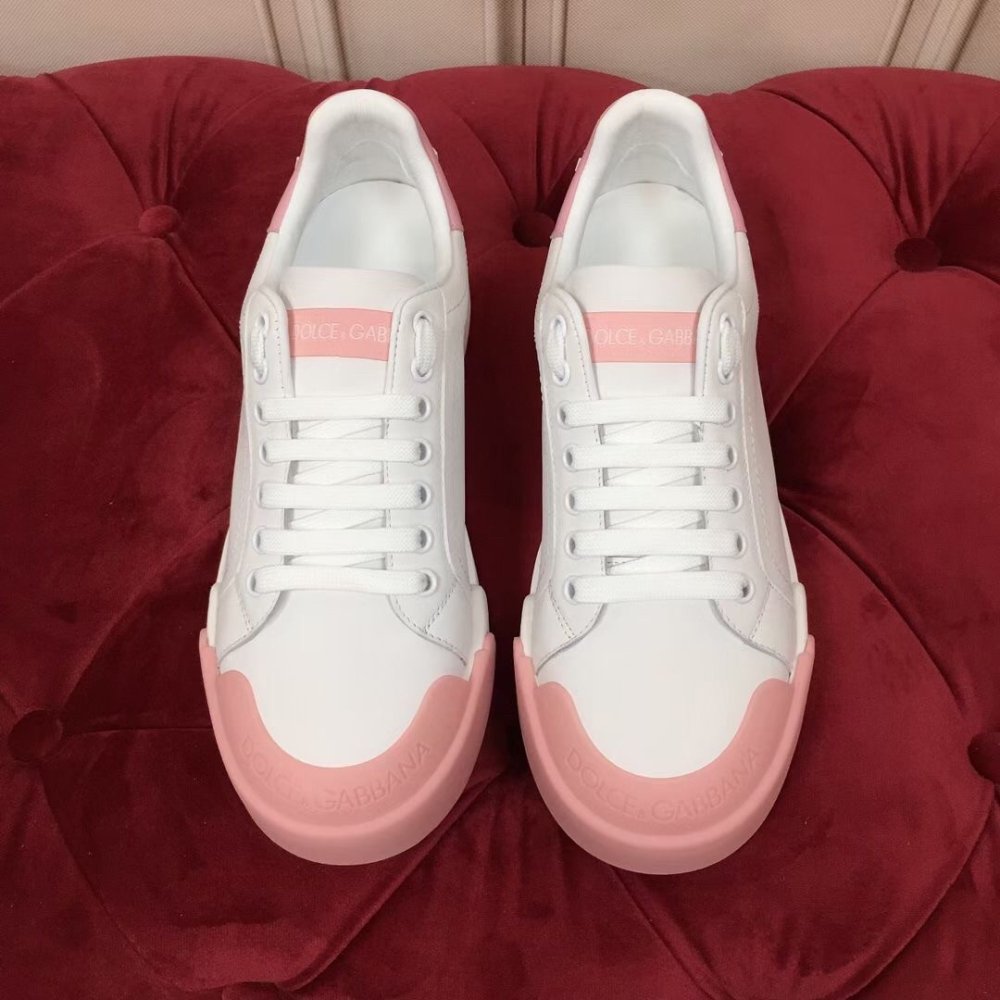 Cheap Reps Dolce Gabbana Womens Portofino Sneakers with Pink Toe-cap