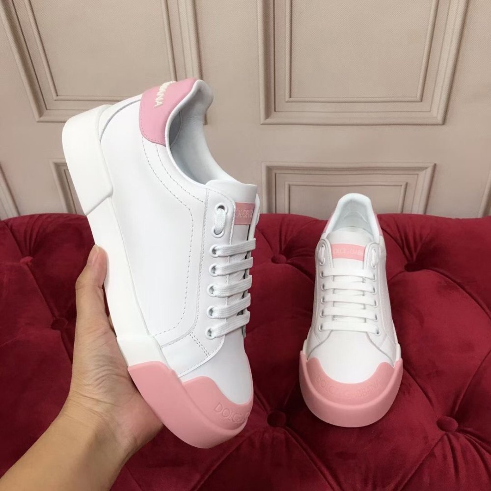 Cheap Reps Dolce Gabbana Womens Portofino Sneakers with Pink Toe-cap