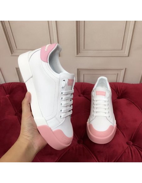 Cheap Reps Dolce Gabbana Womens Portofino Sneakers with Pink Toe-cap