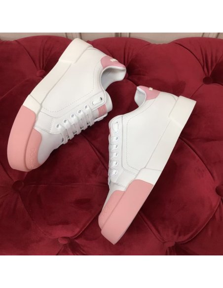 Cheap Reps Dolce Gabbana Womens Portofino Sneakers with Pink Toe-cap