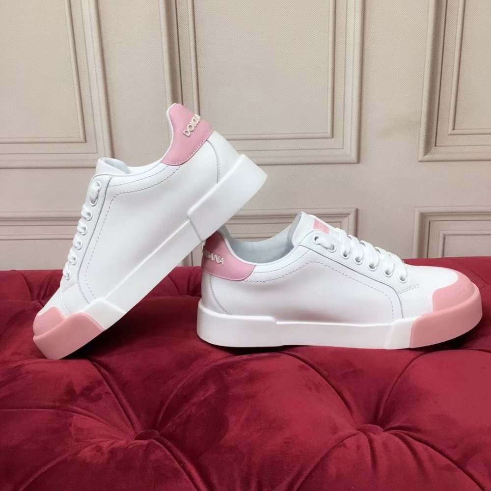 Cheap Reps Dolce Gabbana Womens Portofino Sneakers with Pink Toe-cap
