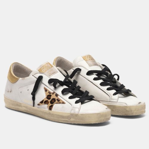Cheap Reps Golden Goose Womens Super-Star Sneakers with Leopard Star