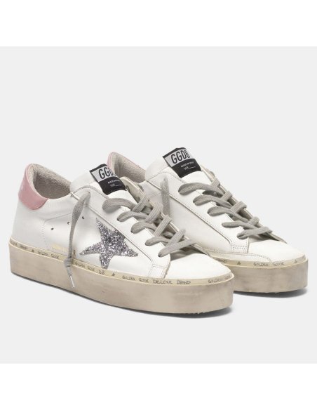 Cheap Reps Golden Goose Womens Hi-Star Sneakers with Glitter Star and Pink Heel