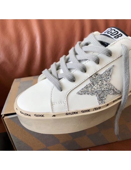 Cheap Reps Golden Goose Womens Hi-Star Sneakers with Glitter Star and Pink Heel