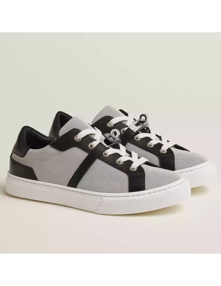 Cheap Reps Hermes Womens Day Sneakers in H Canvas with Black Leather