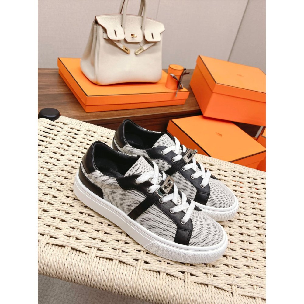Cheap Reps Hermes Womens Day Sneakers in H Canvas with Black Leather