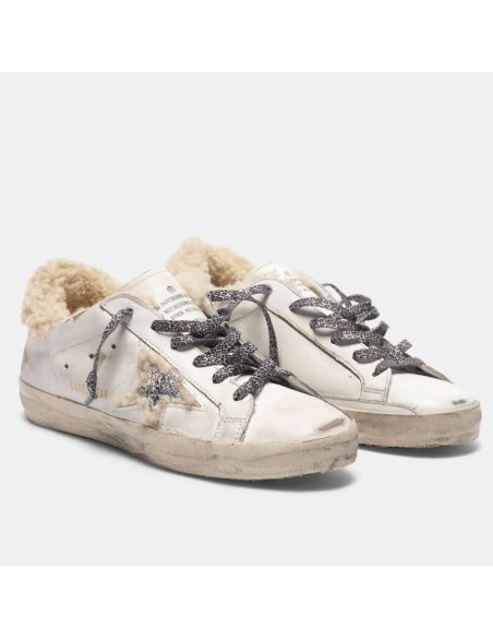 Cheap Reps Golden Goose Womens Super-Star Shearling Sneakers with Leopard Laces