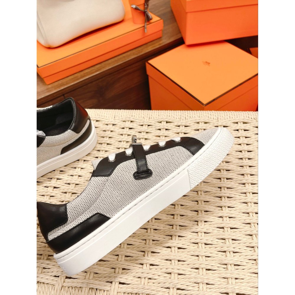 Cheap Reps Hermes Womens Day Sneakers in H Canvas with Black Leather