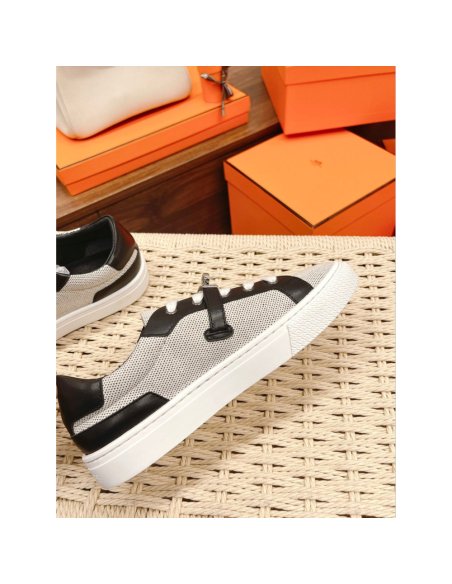 Cheap Reps Hermes Womens Day Sneakers in H Canvas with Black Leather