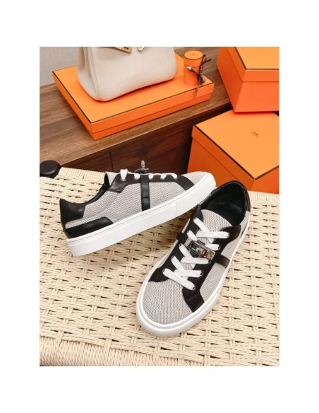 Cheap Reps Hermes Womens Day Sneakers in H Canvas with Black Leather