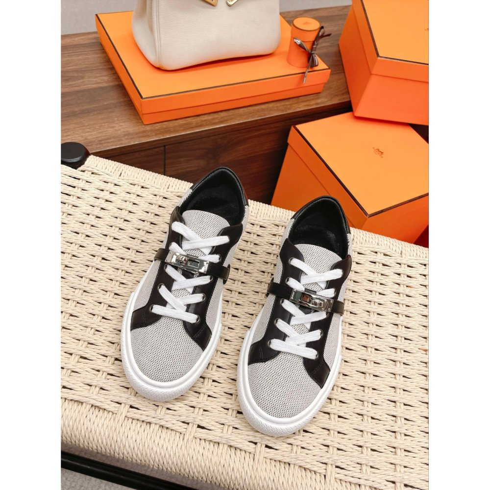 Cheap Reps Hermes Womens Day Sneakers in H Canvas with Black Leather