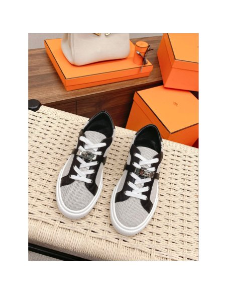 Cheap Reps Hermes Womens Day Sneakers in H Canvas with Black Leather