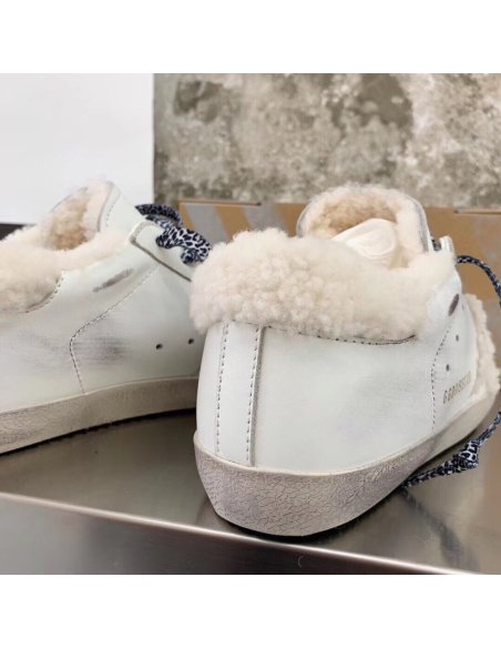 Cheap Reps Golden Goose Womens Super-Star Shearling Sneakers with Leopard Laces