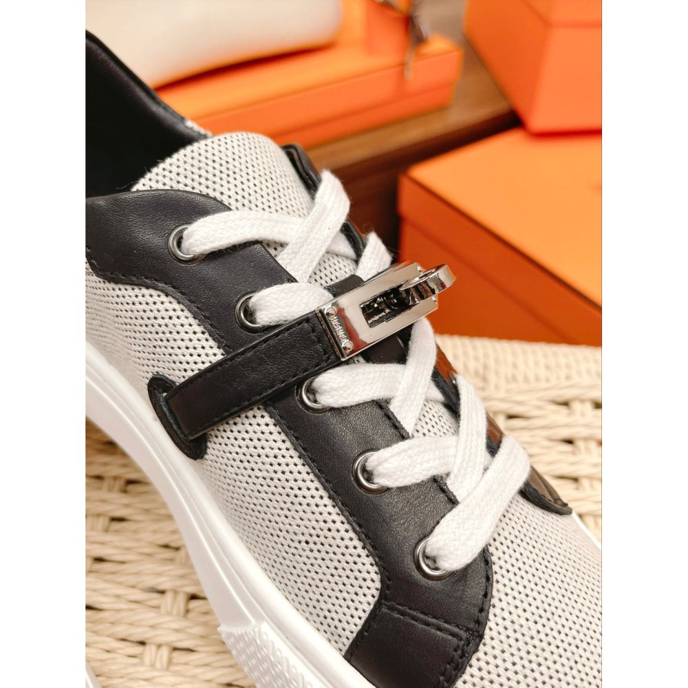 Cheap Reps Hermes Womens Day Sneakers in H Canvas with Black Leather