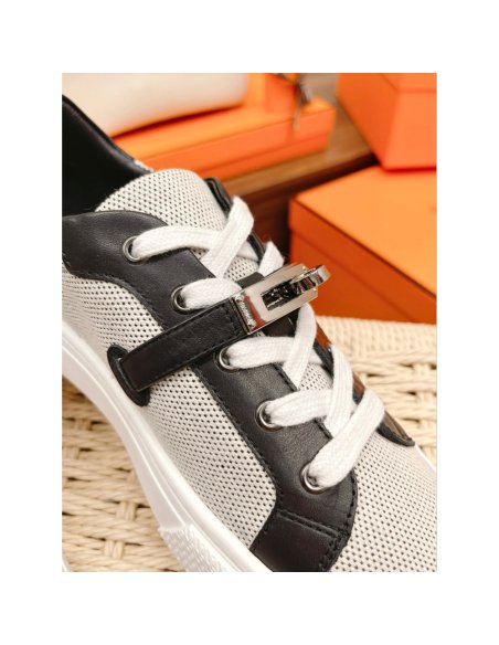 Cheap Reps Hermes Womens Day Sneakers in H Canvas with Black Leather