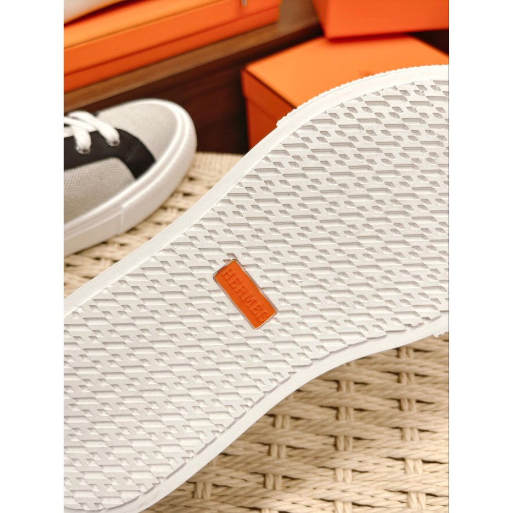 Cheap Reps Hermes Womens Day Sneakers in H Canvas with Black Leather