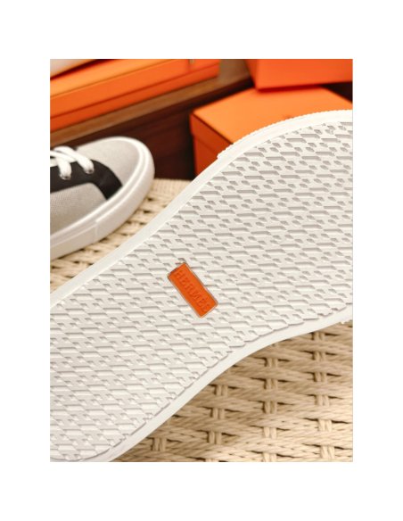 Cheap Reps Hermes Womens Day Sneakers in H Canvas with Black Leather