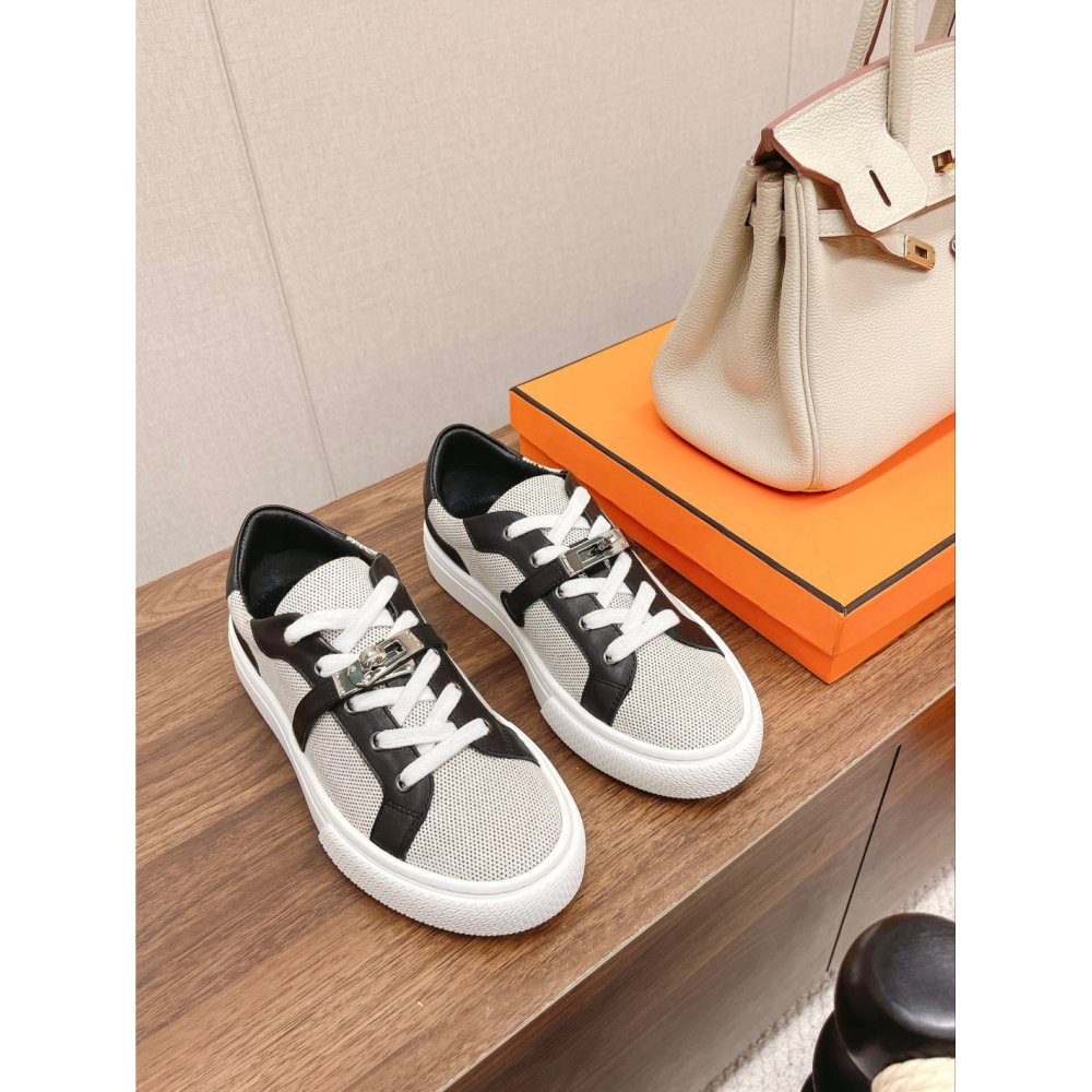 Cheap Reps Hermes Womens Day Sneakers in H Canvas with Black Leather