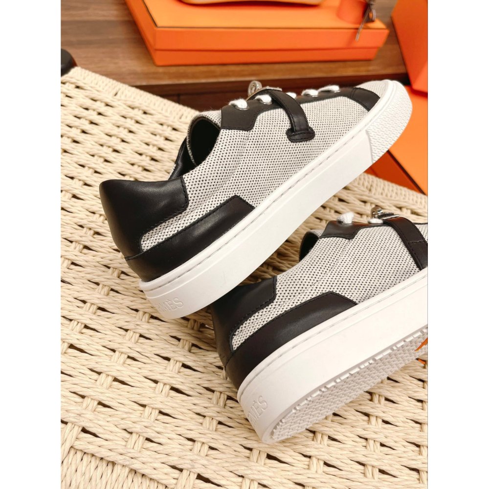 Cheap Reps Hermes Womens Day Sneakers in H Canvas with Black Leather