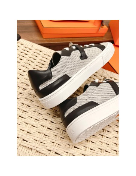 Cheap Reps Hermes Womens Day Sneakers in H Canvas with Black Leather