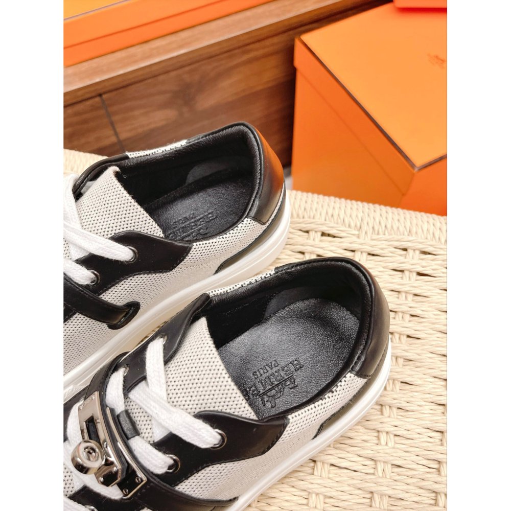 Cheap Reps Hermes Womens Day Sneakers in H Canvas with Black Leather