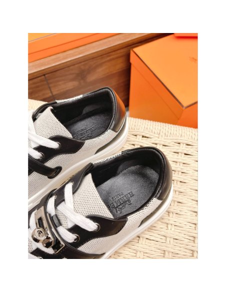 Cheap Reps Hermes Womens Day Sneakers in H Canvas with Black Leather