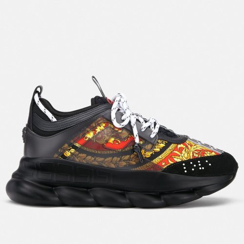 Cheap Reps Versace Womens Black Chain Reaction Sneakers With Baroque Print