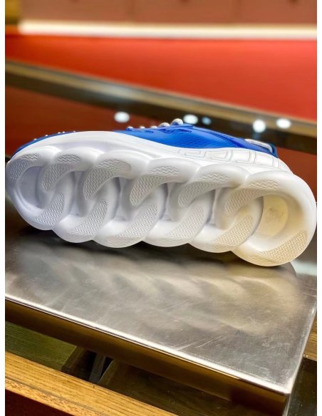 Cheap Reps Versace Womens Chain Reaction Sneakers In Blue Mesh