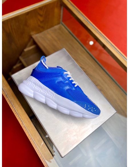 Cheap Reps Versace Womens Chain Reaction Sneakers In Blue Mesh