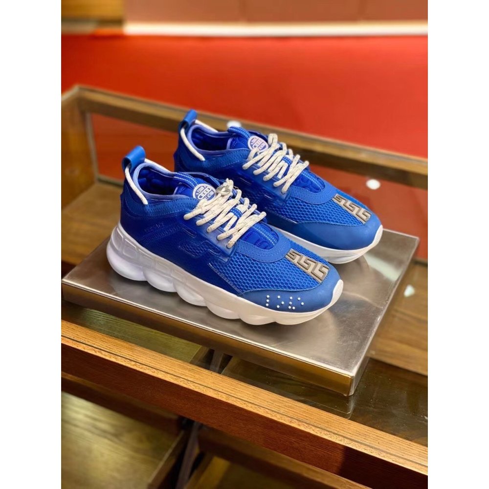 Cheap Reps Versace Womens Chain Reaction Sneakers In Blue Mesh