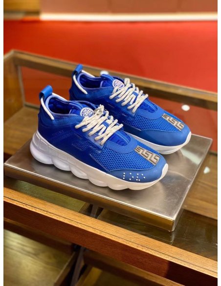 Cheap Reps Versace Womens Chain Reaction Sneakers In Blue Mesh