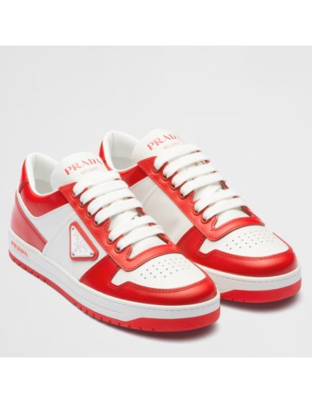 Cheap Reps Prada Downtown Sneakers in White and Red Calfskin