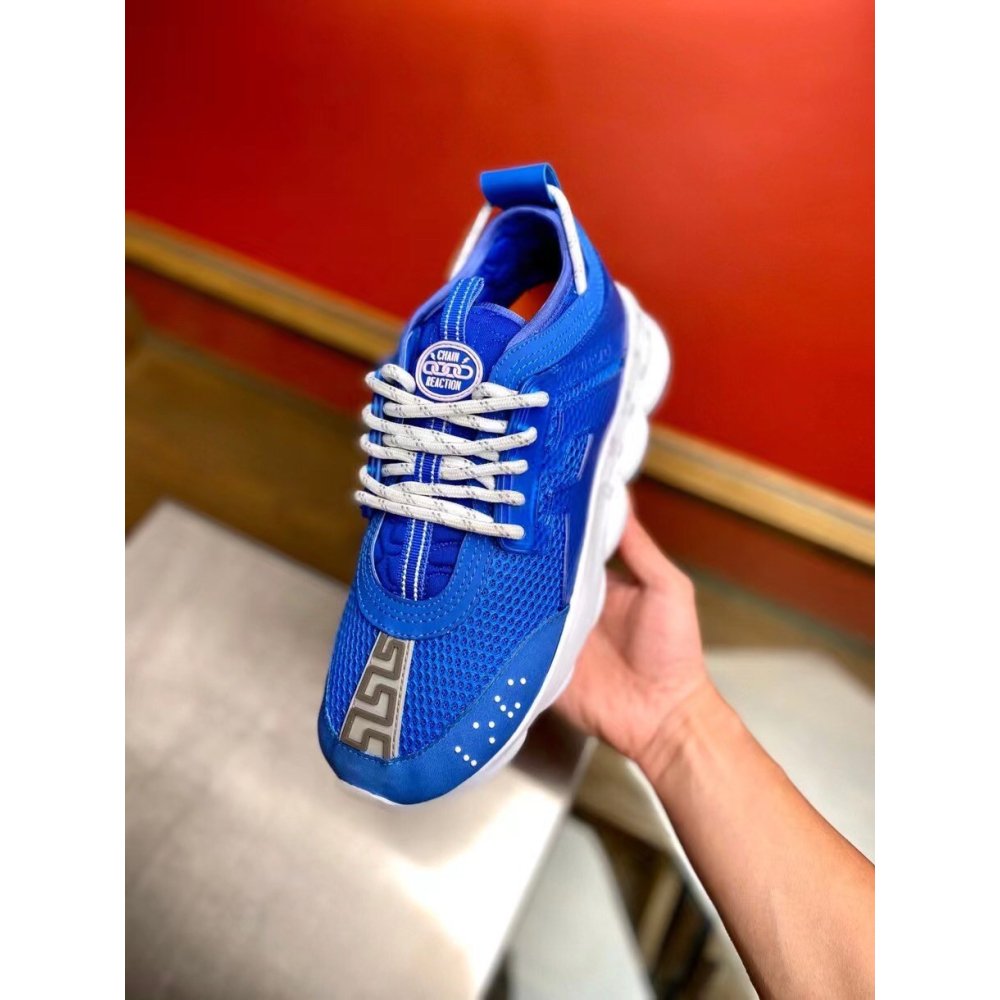 Cheap Reps Versace Womens Chain Reaction Sneakers In Blue Mesh