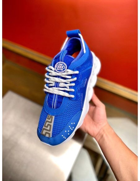 Cheap Reps Versace Womens Chain Reaction Sneakers In Blue Mesh