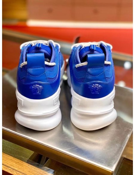 Cheap Reps Versace Womens Chain Reaction Sneakers In Blue Mesh