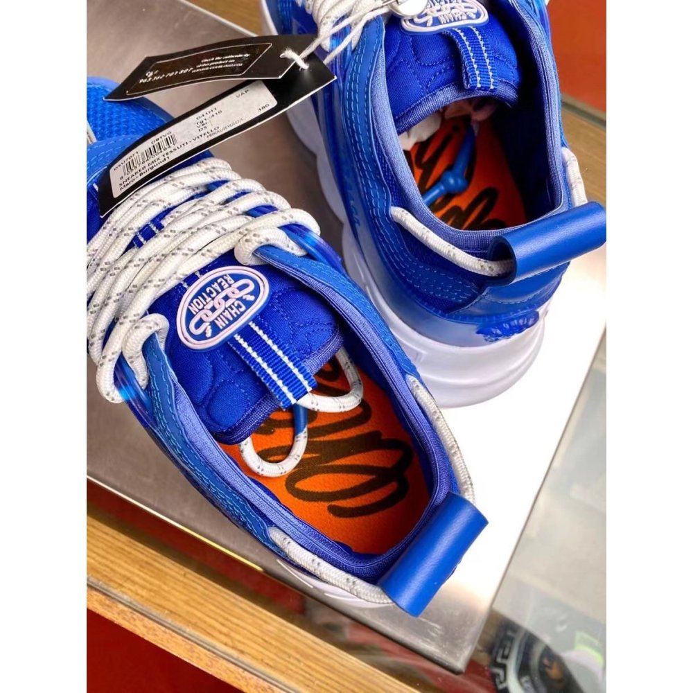 Cheap Reps Versace Womens Chain Reaction Sneakers In Blue Mesh