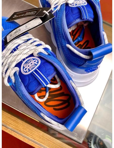 Cheap Reps Versace Womens Chain Reaction Sneakers In Blue Mesh