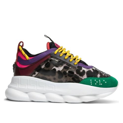 Cheap Reps Versace Womens Multicolour Chain Reaction Sneakers With Leopard Print