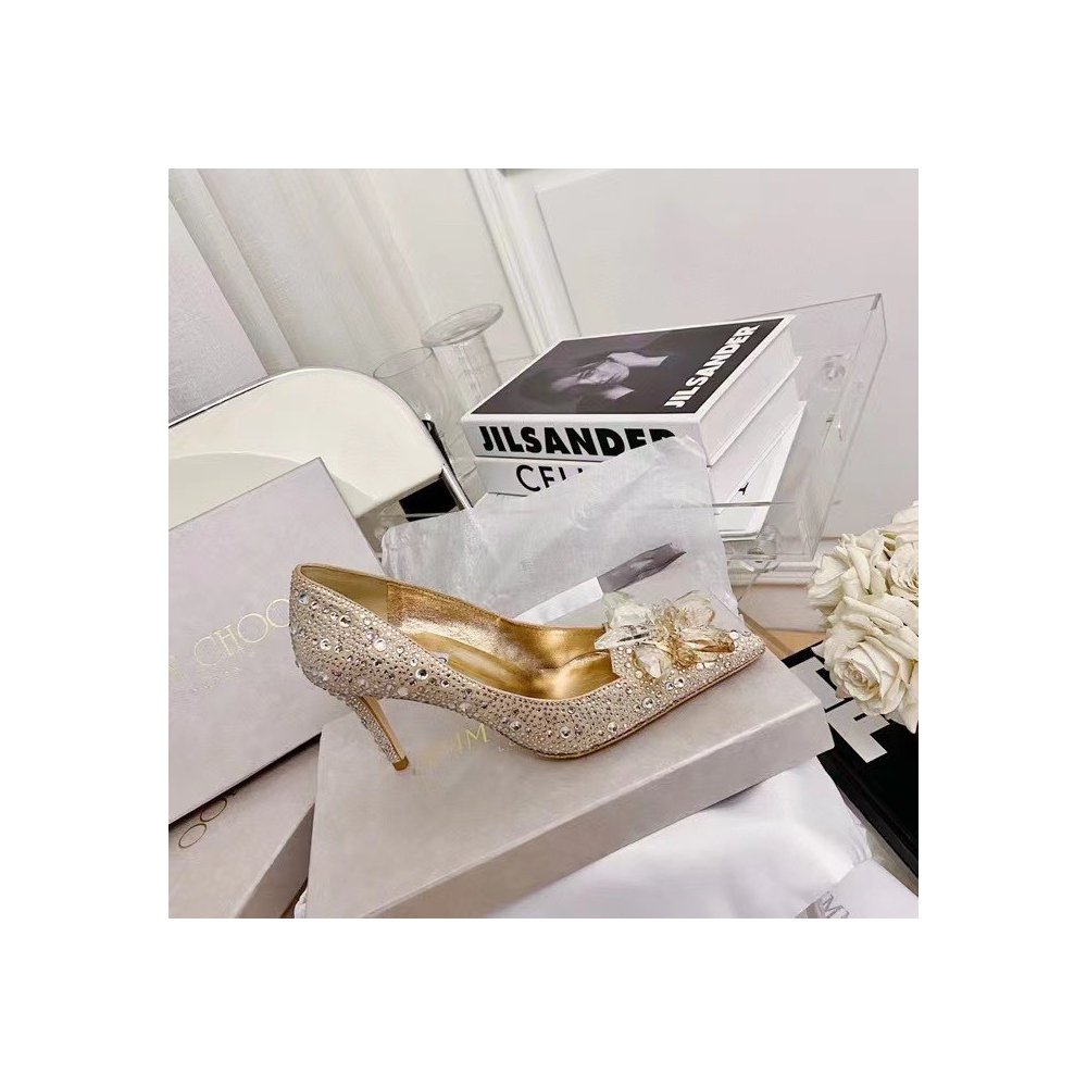 Cheap Reps Jimmy Choo Alia 85mm Pumps In Gold Crystal