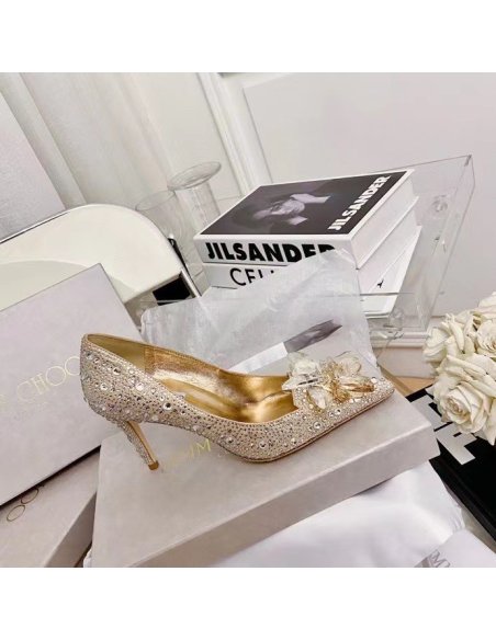 Cheap Reps Jimmy Choo Alia 85mm Pumps In Gold Crystal