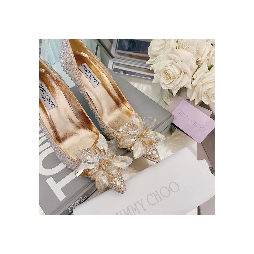 Cheap Reps Jimmy Choo Alia 85mm Pumps In Gold Crystal