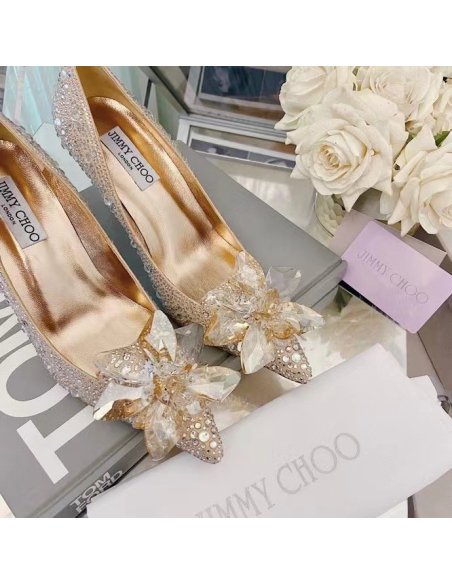Cheap Reps Jimmy Choo Alia 85mm Pumps In Gold Crystal