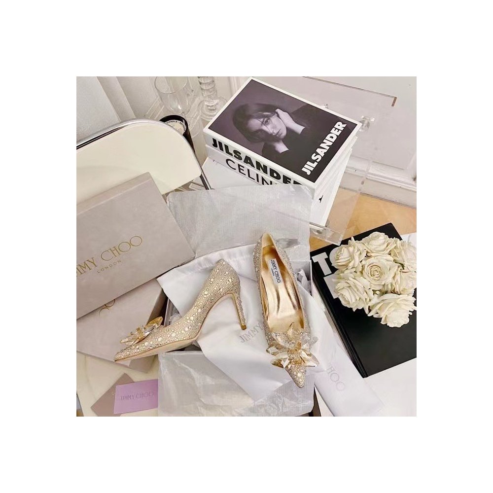 Cheap Reps Jimmy Choo Alia 85mm Pumps In Gold Crystal