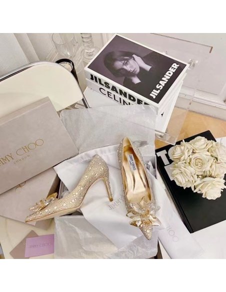 Cheap Reps Jimmy Choo Alia 85mm Pumps In Gold Crystal